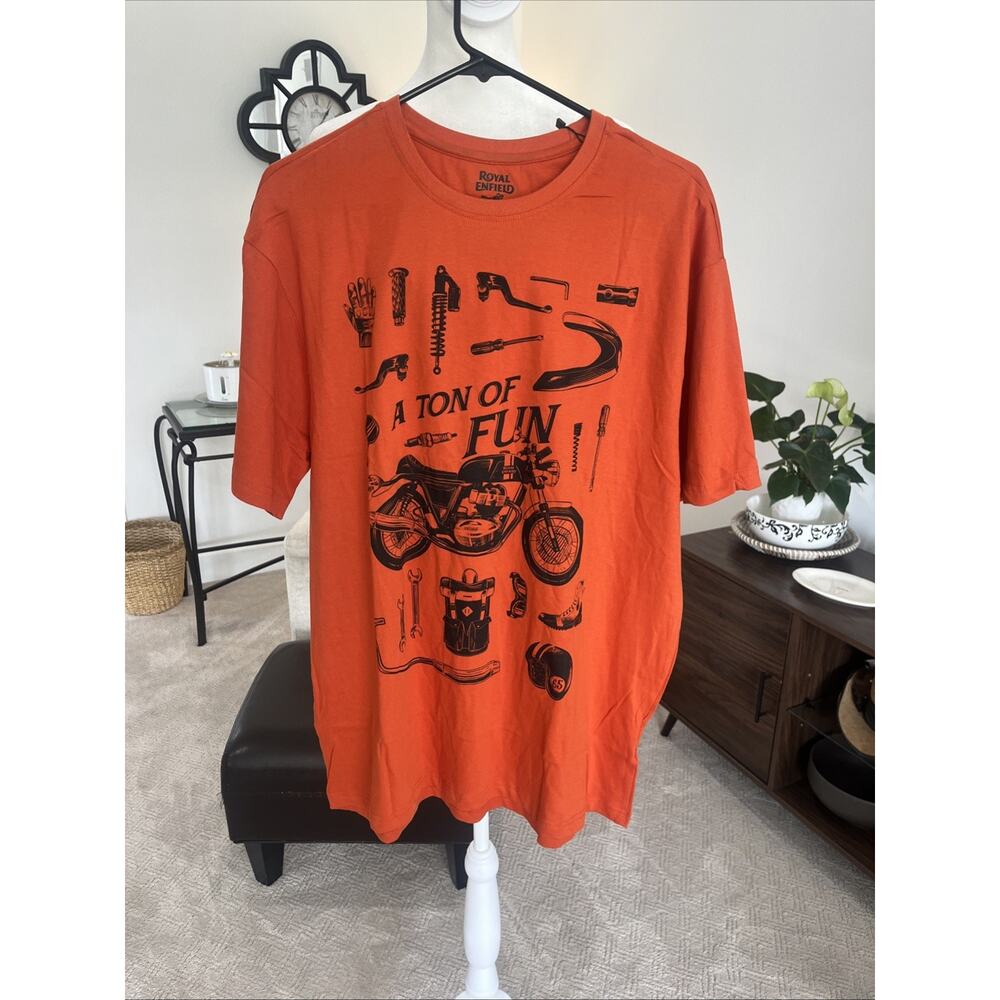 Royal Enfield Motorcycle T Shirt 2XL Orange Crewneck Short Sleeve Graphic NEW